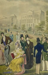 Uitzicht op Green Park, Londen, met de mode van die tijd, detail van de rechterkant, ca. 1830 (detail)